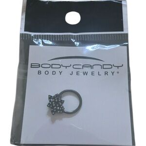 New 16 Gauge 3/8 Clear CZ Gem Black Lotus Flower Hinged Segment Ring